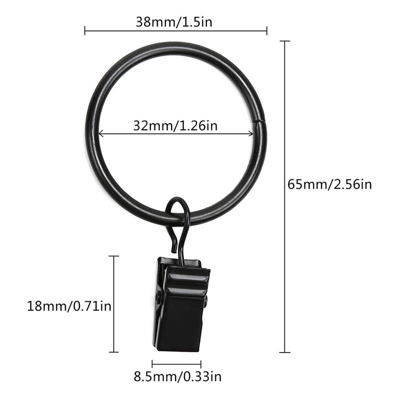 Datttcc 40 Pack Metal Curtain Rings with Clips, Drapery Clips with Rings, Curtain Hangers Clips for Home,Hotel and Office, Drapes Rings 1.26 inch Interior Diameter,Black - Image 2
